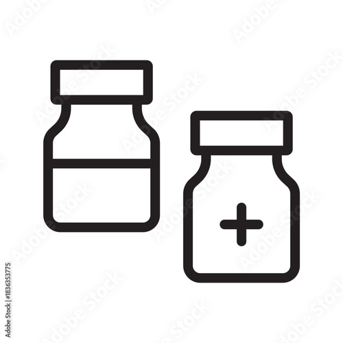 Essential Medicine Bottles icon set for pharmaceuticals, healthcare, prescription management and medical treatment visuals