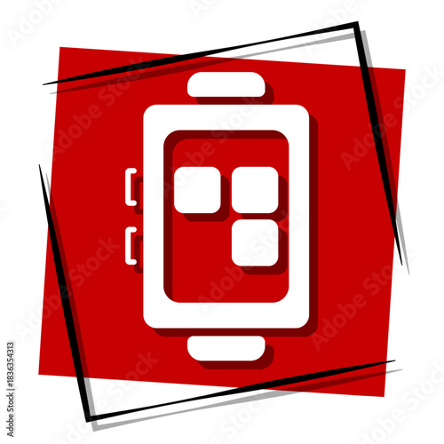 smart watch, red banner in a frame. Vector illustration on a white background.