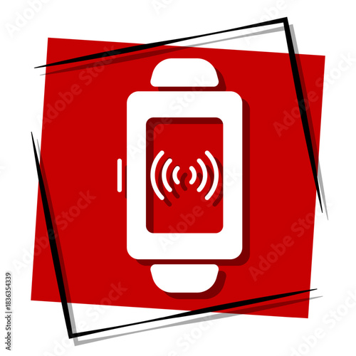 smart watch, red banner in a frame. Vector illustration on a white background.