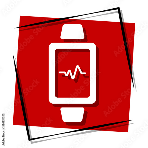 smart watch, red banner in a frame. Vector illustration on a white background.