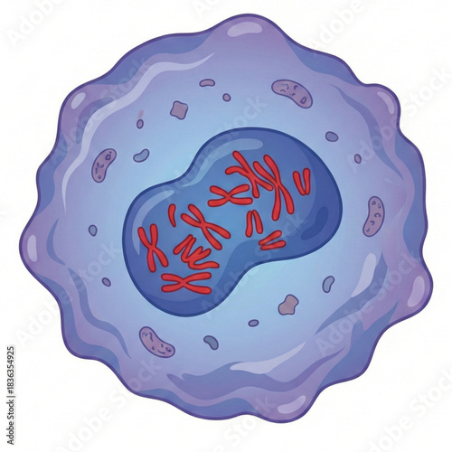 Detailed cell structure illustration for medical education, showing chromosomes and cytoplasm, perfect for science textbooks and health infographics