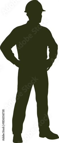 Construction Worker Silhouette Standing with Hard Hat