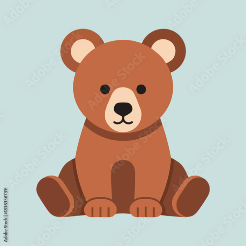 Cute Brown Teddy Bear Cartoon Character Sitting Isolated on Light Background