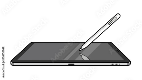 A stylus hovers above a tablet screen casting a reflection