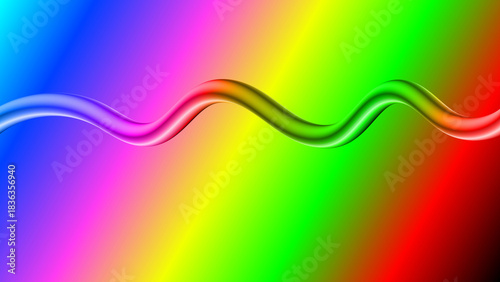 Dynamic abstract wave pattern with colorful fractal lines and a vibrant rainbow illustration backdrop