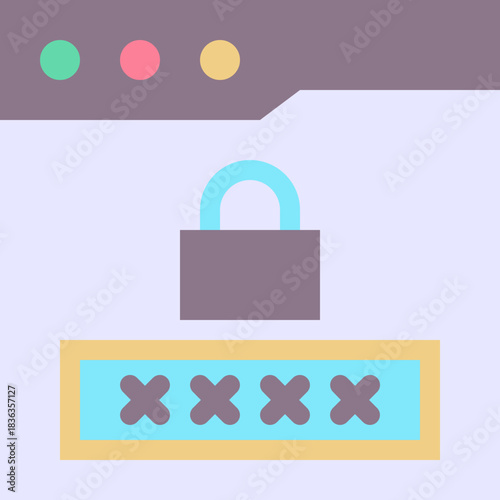 Password Lock Security Window Flat Style Vector Icon