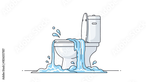 A white toilet overflows with water onto the floor