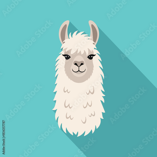 Charming White Llama Head Portrait with Long Shadow Effect