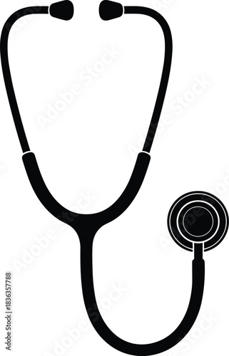 Stethoscope Silhouette Icon Representing Medical Equipment, Healthcare Professionals, Heart and Lung Examination, Clinical Diagnosis, and Doctor Tools Illustration