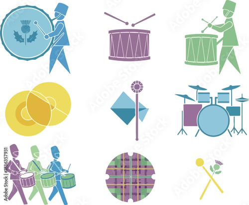 Marching Band Instrument Icons Drums, Cymbals, and More