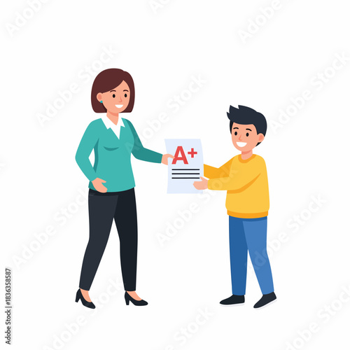 Happy Student Receiving A Plus Grade from Female Teacher