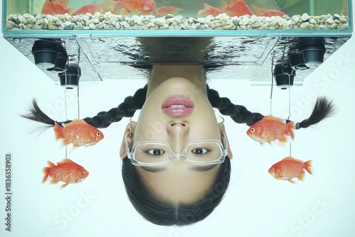 Braid-held aquarium portrait