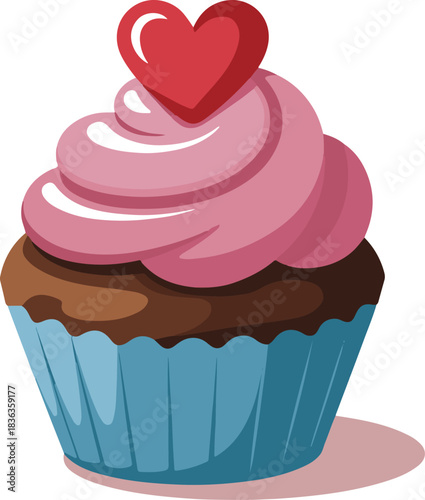 colorful cupcake with heart topping vector, soft shadows