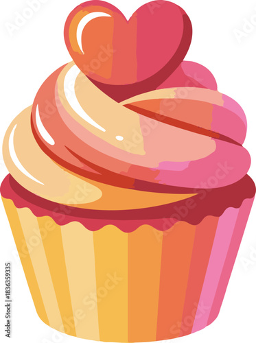 colorful cupcake with heart topping vector, soft shadows