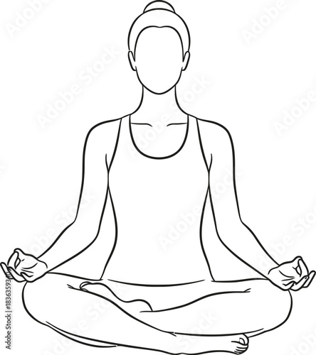 Woman in Lotus Position Minimalist Line Art Illustration for Yoga and Meditation Practices