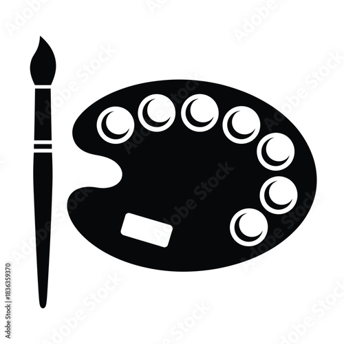 Black silhouette of an artist s paintbrush and palette