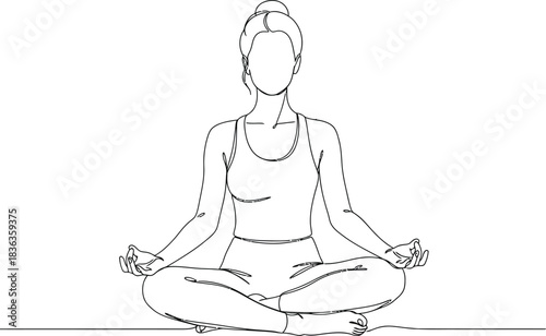 Woman in Lotus Position Minimalist Line Art Illustration for Yoga and Meditation Practices