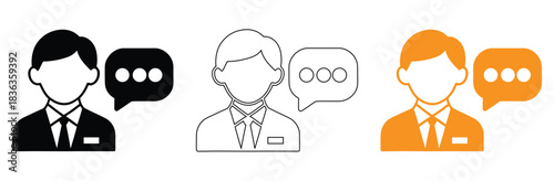 Customer support agent with headset and speech bubble isolated on white,Set of Customer support service icons collection. Technical support,call center, hotline,operator,staff,and agent communication