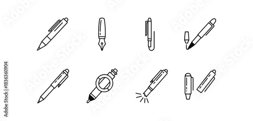 Assorted pens illustration on black background