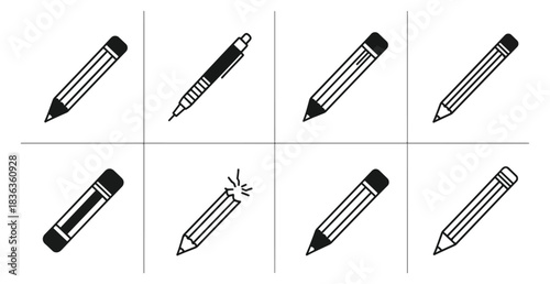 Assortment of drawing tools arranged in grid pattern