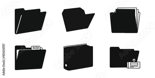 Folder icons silhouettes of organized documents and data