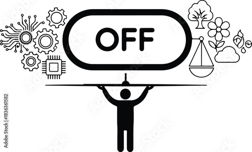 Digital Detox and Work Life Balance Concept - Person Balancing Tech Switch OFF Against Nature