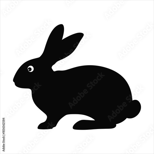 A stark black silhouette of a poised rabbit displays a captivating minimal design