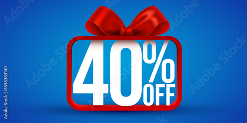 Vibrant 40 OFF discount banner with a shiny red gift bow. Perfect for sales and promotions. Vector illustration