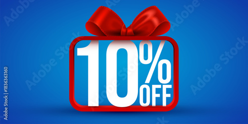 Vibrant 10 OFF discount banner with a shiny red gift bow. Perfect for sales and promotions. Vector illustration