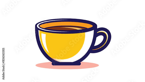 Stylized Yellow Coffee Cup with Dark Blue Outline and Handle.