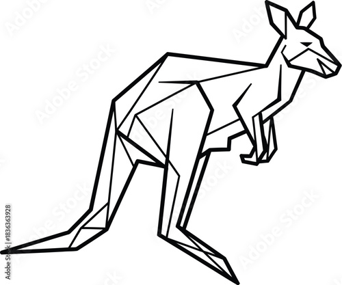 Geometric kangaroo illustration in black and white on a plain background design