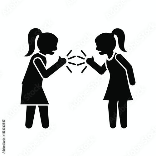 Two children arguing silhouettes facing each other