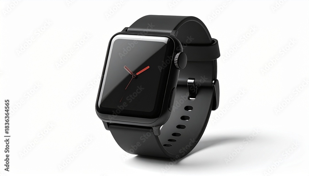 Fototapeta premium Black Smartwatch with Scenic Mountain Road Display and Analog Clock Interface on Dark Background