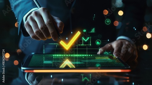 Digital Quality Certification and Approval Process with Holographic Checkmark Interface