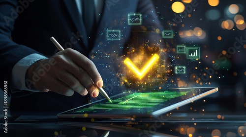 Digital Quality Certification and Approval Process with Holographic Checkmark Interface