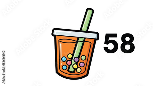 Refreshing bubble tea drink with colorful tapioca pearls and a straw.