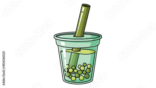 Refreshing bubble tea drink with tapioca pearls and straw.