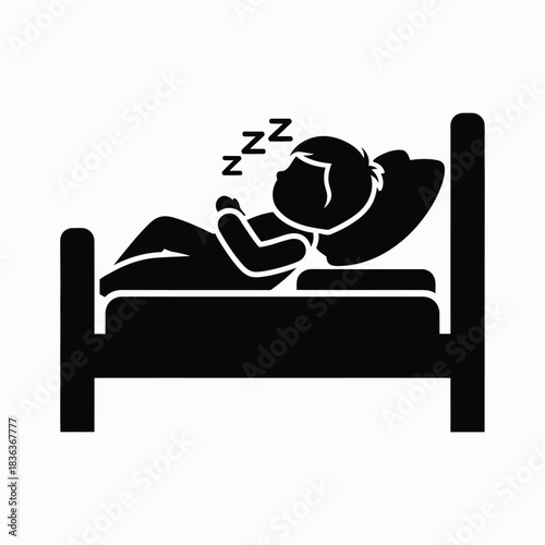 Simple silhouette of a person sleeping soundly in bed