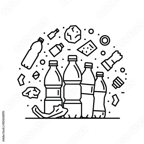 Plastic waste pollution and recycling environmental concept