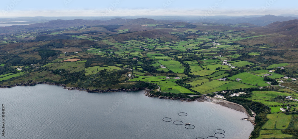 Εκτύπωση καμβά Aerial View of the Irish Mountains of Donegal on the Atlantic Ocean Ireland