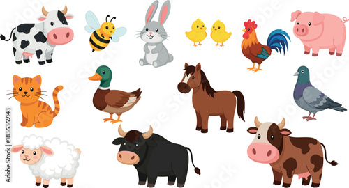 Realistic cute bunny illustration set with detailed fur texture featuring sitting rabbits in various colors