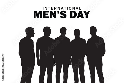 International Mens Day Black Silhouette Five Men vector