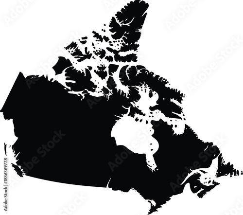 Black and white ink wash silhouette of the canadian map shape vector illustration