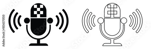 Microphone icons for podcasting and audio recording needs,Microphone Icons set. variant microphone icon. Karaoke mic. Podcast microphone. web and mobile icons.Outline mic icon set. 
