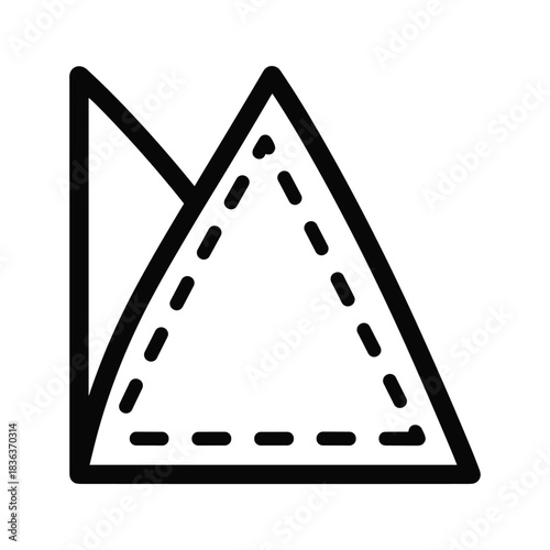 Folded Fabric or Paper Triangle Outline Icon with Dashed Interior Lines