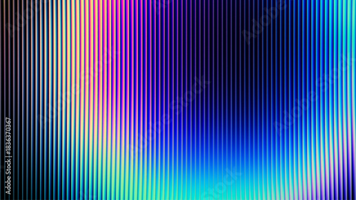 Futuristic neon texture with vibrant shades of blue wavy gradient and bright smooth fluted vertical lines. Bold dynamic design blending smooth tones, radiant neon colors and energy for modern visual