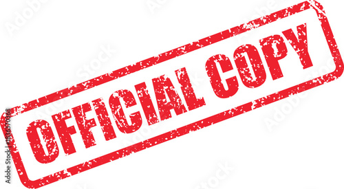A distressed red Official Copy rectangle stamp lays diagonally on the white background