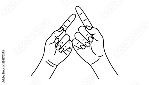 Two hands with index fingers pointing upwards meeting at the tips forming an arrow shape simple line drawing