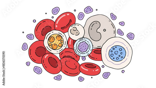 Detailed illustration of human blood cell components, essential for understanding biology and health