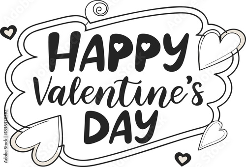 Happy valentine's day text with hearts, love and romance concept